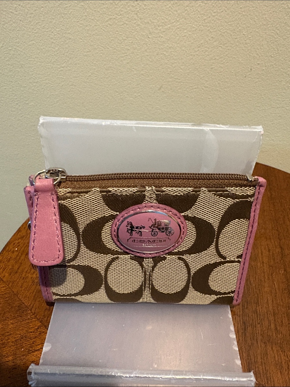 Coach  Card Case  signature monogram canvas  brown, and tan/Pink Trim  like new
